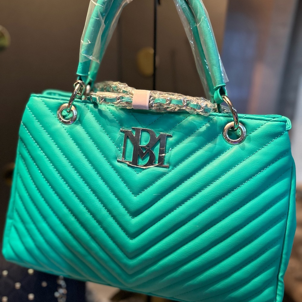 Badgley Mischka Blue Quilted Shoulder Bag with Chain Strap